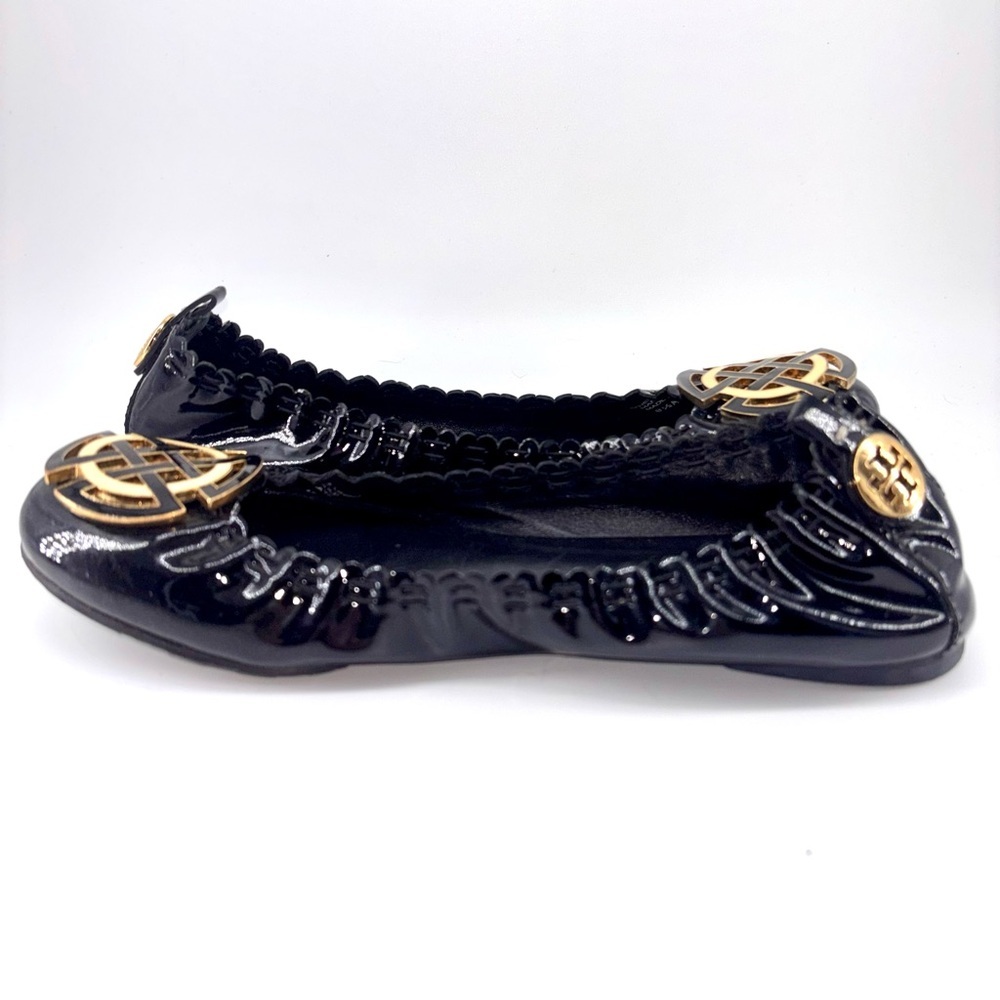 Tory Burch Black Ballerina Flats with Gold Accents - Picture 2 of 11